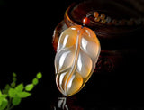 Brazil Natural Ice Seed Ice Chalcedony Branch Jade Leaf Pendant