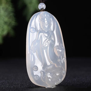 Brazil Natural Ice Seed Chalcedony Agate Guanyin Pendant
