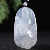 Brazil Natural Ice Seed Chalcedony Agate Guanyin Pendant