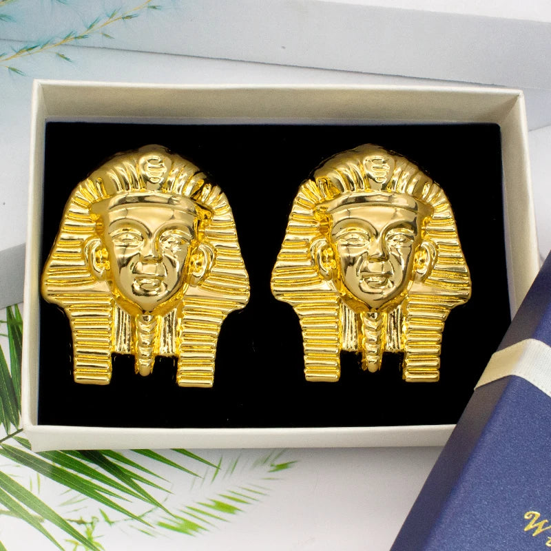 Brazilian Clip Earrings African Dubai 24k Plated Jewelry Pharaoh Pattern