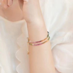 Brazilian Tourmaline Bracelet Multicolor Beaded 14K Plated Jewelry for Women