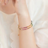 Brazilian Tourmaline Bracelet Multicolor Beaded 14K Plated Jewelry for Women