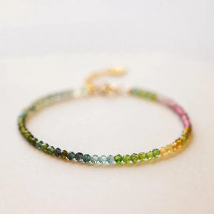 Brazilian Tourmaline Bracelet Multicolor Beaded 14K Plated Jewelry for Women