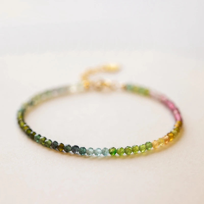 Brazilian Tourmaline Bracelet Multicolor Beaded 14K Plated Jewelry for Women