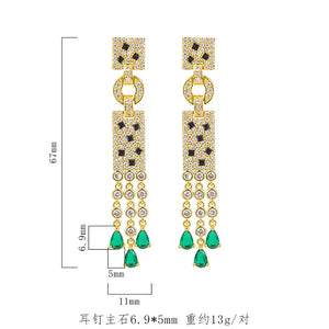 Brazilian Geometric Emerald Green Tassel Dangle Earrings