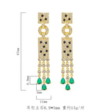 Brazilian Geometric Emerald Green Tassel Dangle Earrings