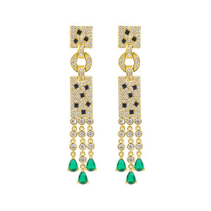 Brazilian Geometric Emerald Green Tassel Dangle Earrings