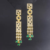 Brazilian Geometric Emerald Green Tassel Dangle Earrings