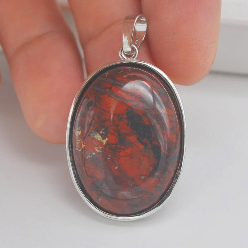 Jasper Stone Bead Oval Pendant Jewelry For Woman Gift