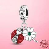 925 Silver Ladybug Lucky Clover Flower Horseshoe Dangle Charm Beads