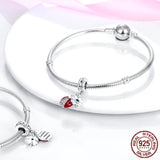 925 Silver Ladybug Lucky Clover Flower Horseshoe Dangle Charm Beads