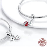 925 Silver Ladybug Lucky Clover Flower Horseshoe Dangle Charm Beads