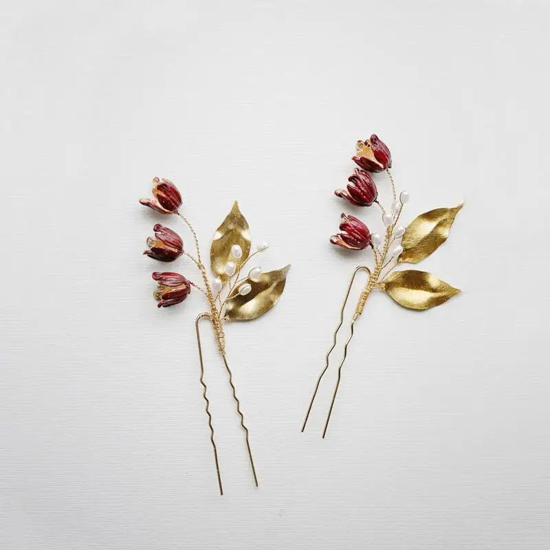 Bridal Flower Leaf Hair Pin Clip Pearl Hairpin Wedding Jewelry