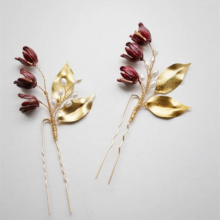 Bridal Flower Leaf Hair Pin Clip Pearl Hairpin Wedding Jewelry