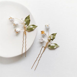 Bridal Flower Leaf Hair Pin Clip Pearl Hairpin Wedding Jewelry
