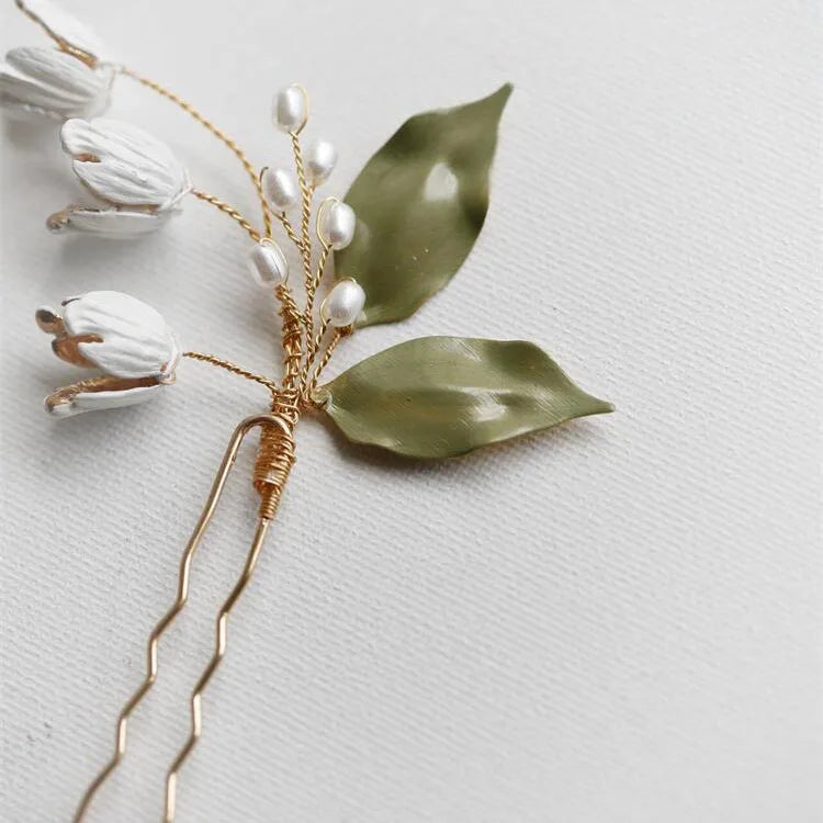 Bridal Flower Leaf Hair Pin Clip Pearl Hairpin Wedding Jewelry