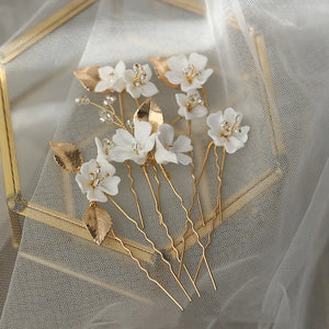 Vintage Porcelain Flower Hair Pins Clips