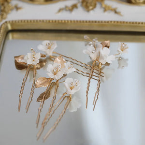 Vintage Porcelain Flower Hair Pins Clips