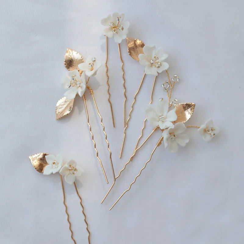 Vintage Porcelain Flower Hair Pins Clips