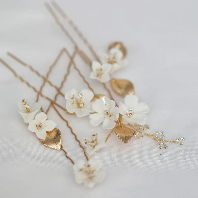 Vintage Porcelain Flower Hair Pins Clips