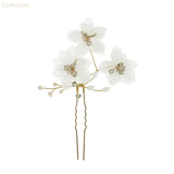 Bridal Chiffon Flower Hair Pins Clips Pearls Wedding Hair Jewelry
