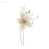 Bridal Chiffon Flower Hair Pins Clips Pearls Wedding Hair Jewelry