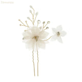 Bridal Chiffon Flower Hair Pins Clips Pearls Wedding Hair Jewelry