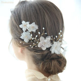 Bridal Chiffon Flower Hair Pins Clips Pearls Wedding Hair Jewelry