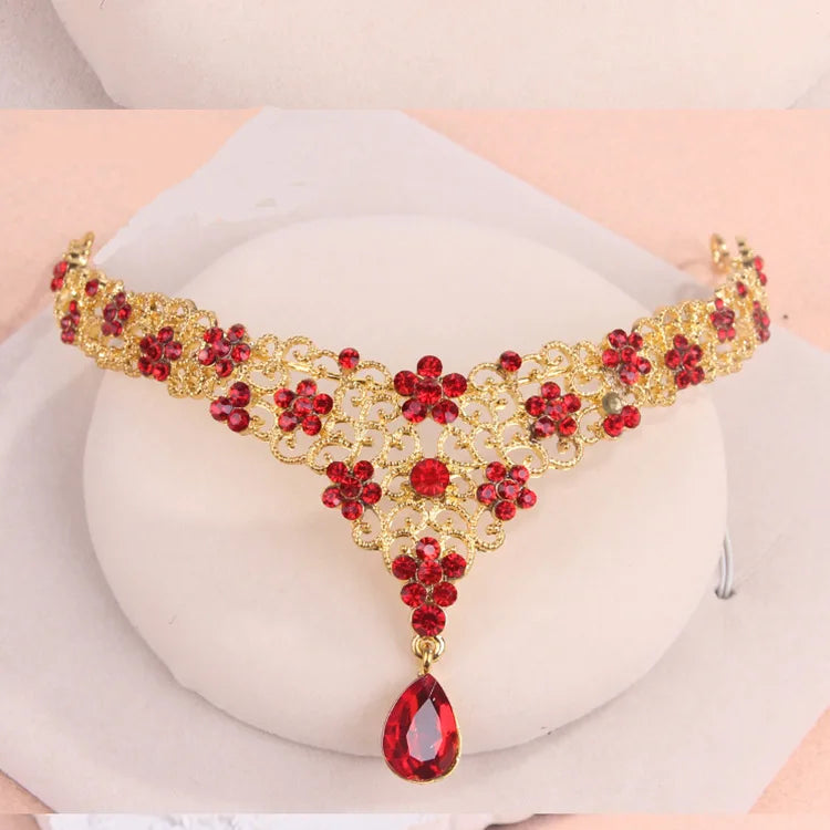 Red Crystal Forehead Headband Wedding Party Jewelry Hair Accessories