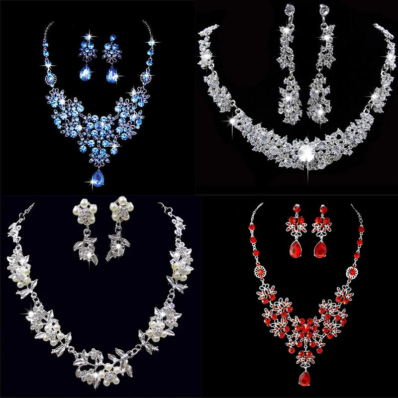 Crystal Rhinestone Bridal Wedding Earrings Necklace