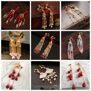 Chinese Style Bridal Earrings Ancientry Ear Studs Wedding Tie Xiuhe Hanfu