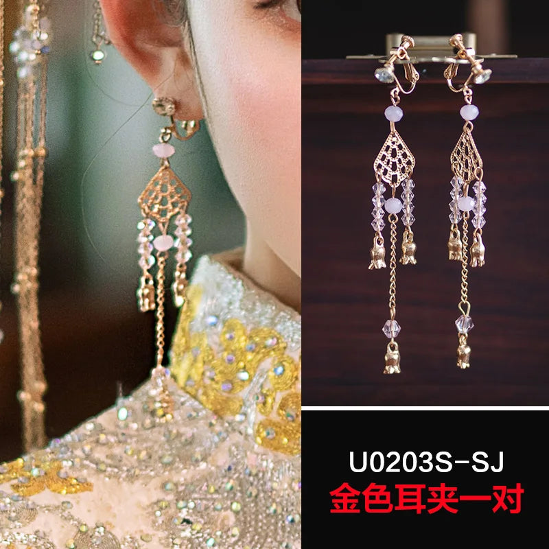 Chinese Style Bridal Earrings Ancientry Ear Studs Wedding Tie Xiuhe Hanfu