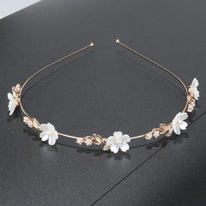 Bridal Pearl Rhinestone Headband Flowers Leaves Tiara Wedding Jewelry