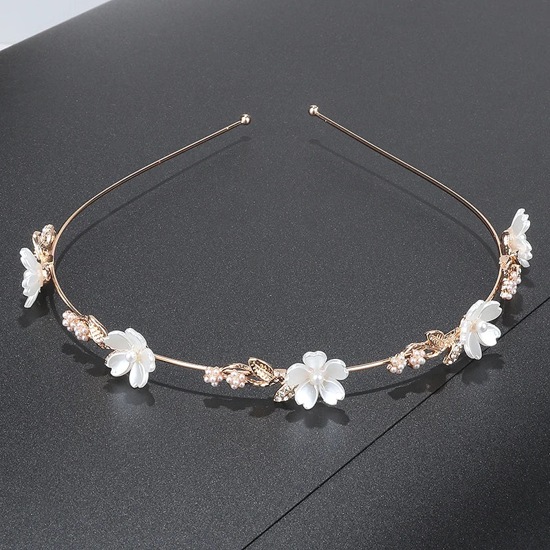 Bridal Pearl Rhinestone Headband Flowers Leaves Tiara Wedding Jewelry