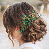 Green Crystal Beads Hair Combs Vine Wedding Accessories