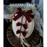 Red Bow Pearl Tassel Braided Wedding Hair Accessories