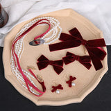 Red Bow Pearl Tassel Braided Wedding Hair Accessories
