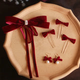 Red Bow Pearl Tassel Braided Wedding Hair Accessories