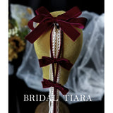 Red Bow Pearl Tassel Braided Wedding Hair Accessories