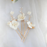 Bridal Hair Clips Pins Set Ceramic Flower Wedding Prom Women Headpiece