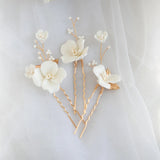 Bridal Hair Clips Pins Set Ceramic Flower Wedding Prom Women Headpiece