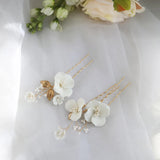 Bridal Hair Clips Pins Set Ceramic Flower Wedding Prom Women Headpiece