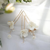 Bridal Hair Clips Pins Set Ceramic Flower Wedding Prom Women Headpiece