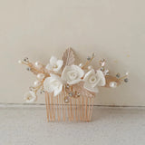 Ceramic Floral Pearls Bridal Hair Comb Piece Wedding Jewelry