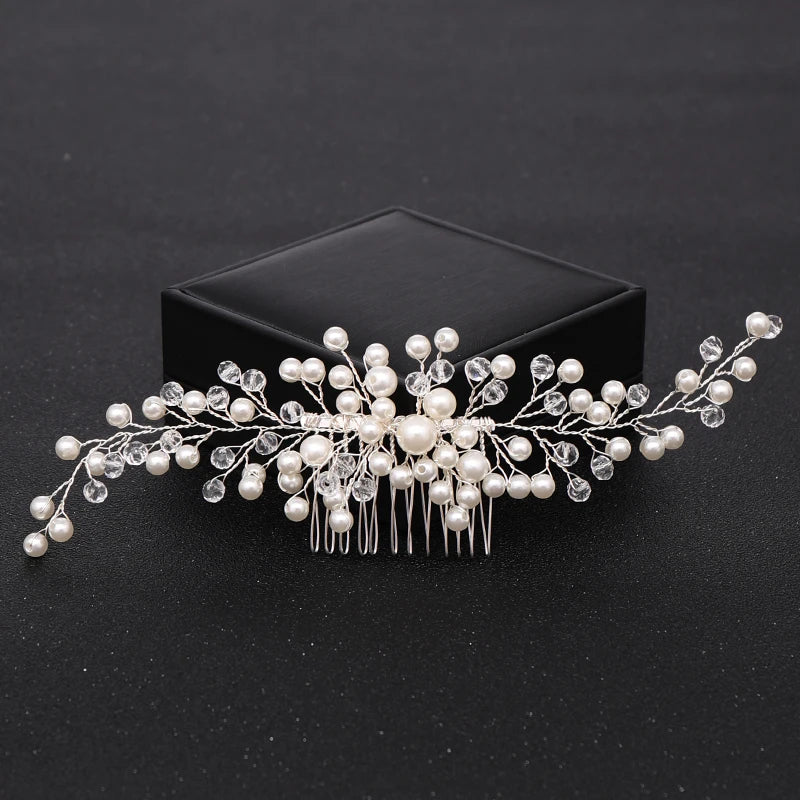 Crystal Wedding Hair Comb Silver Women Pearl Headpiece
