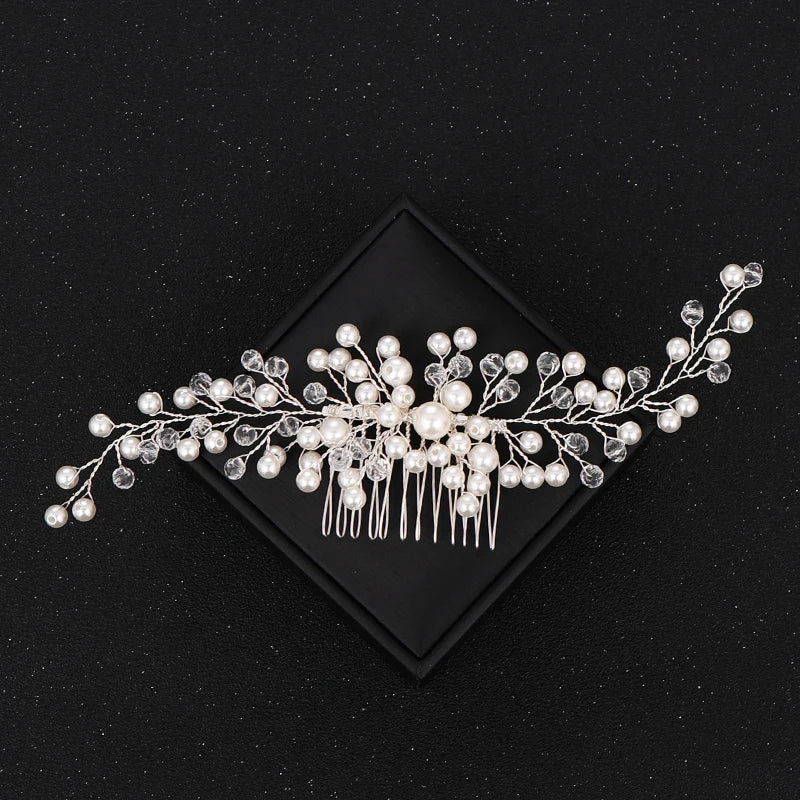 Crystal Wedding Hair Comb Silver Women Pearl Headpiece
