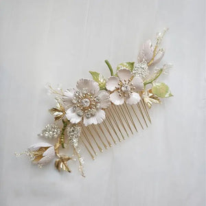 Bridal Flower Leaf Comb Zirconia Crystal Hairpins Headpieces