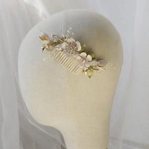 Bridal Flower Leaf Comb Zirconia Crystal Hairpins Headpieces