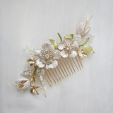 Bridal Flower Leaf Comb Zirconia Crystal Hairpins Headpieces