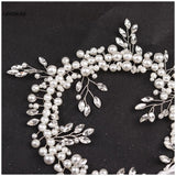 Bridal Hairband Tiaras Pearl Crystal Headband Hair Hoop With Ribbon Jewelry